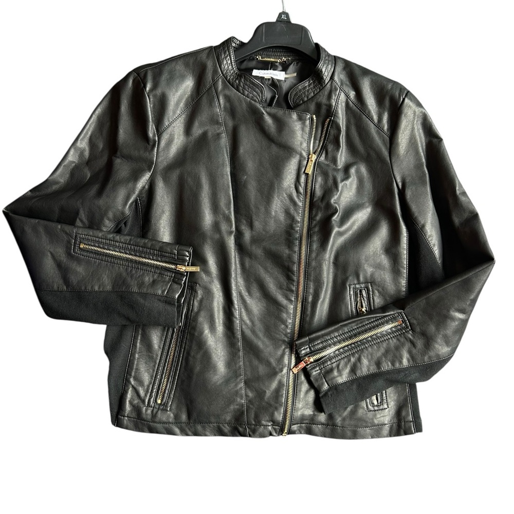 Calvin Klein Black Leather Jacket XL NWT